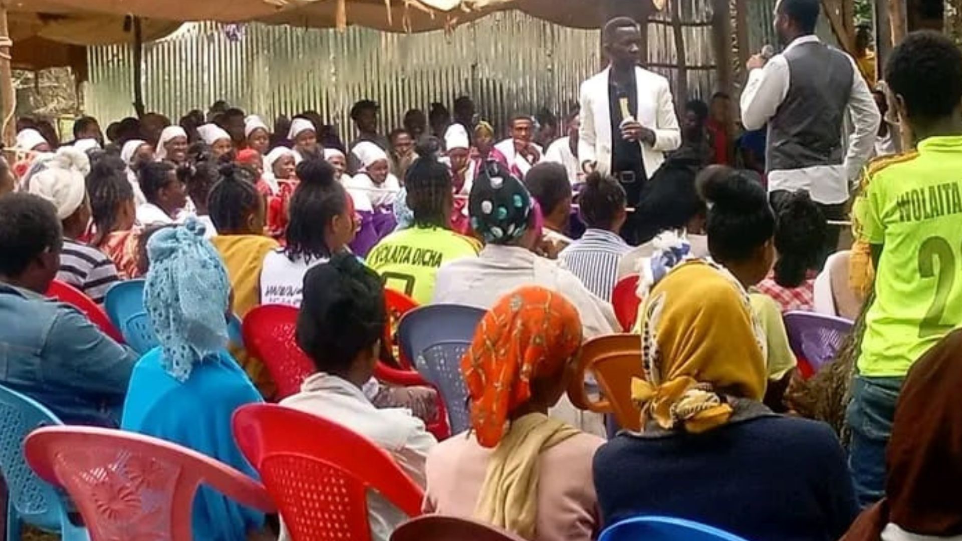 Church members gathered for worship and vision sharing about a new church building in Uganda